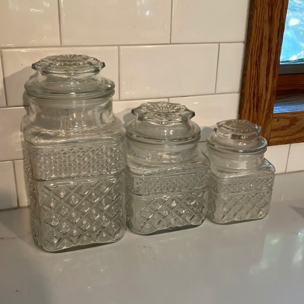 Vintage Set of Glass Kitchen Storage Jars